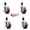 Service Caster 3.5'' Red Poly Swivel 1-1/2'' Expanding Stem Caster Set with Brake, 4PK SCC-EX20S3514-PPUB-RED-TLB-112-4 - alternate 3